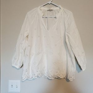 Madewell White V-neck Long Sleeve Eyelet Blouse M